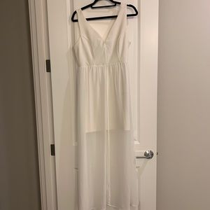 White Bodycon Dress with Sheer Overlay